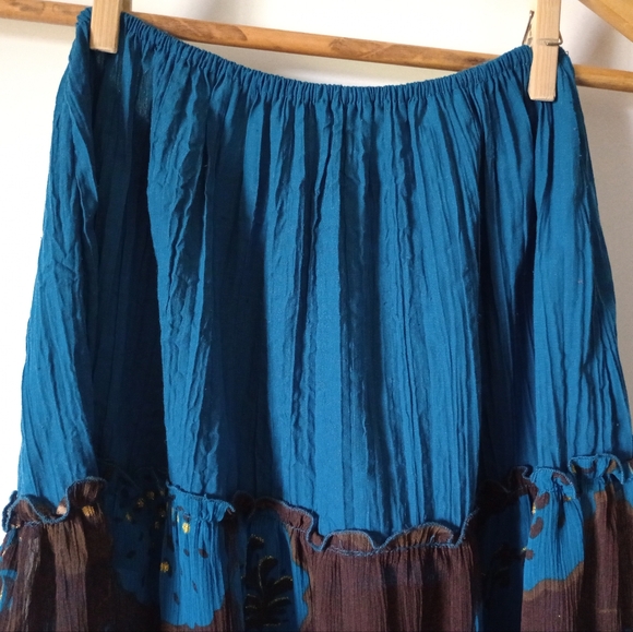 Boho Style Blue & Brown Ruffled Tiered Skirt - Picture 6 of 11